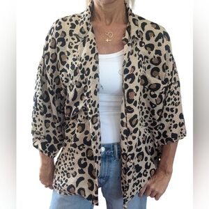 Vintage Flora Kung 100% SILK Leopard Print Blouse Shirt Oversized Size 10